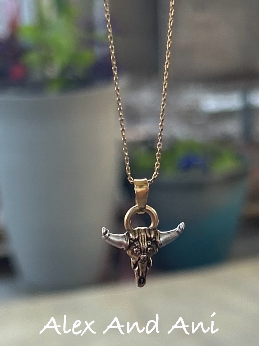 Alex and Ani Bull Skull Pendant Necklace